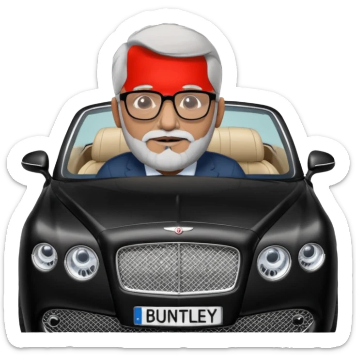 Abid abedi as Principalwith his Bentleyo ilder indian man with glasses and graying hear and beard sticker
