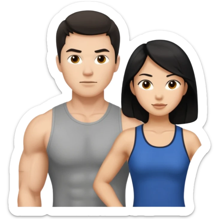 white dad with short brunette and in 30's  msucular. mom has long black hair and asian sticker