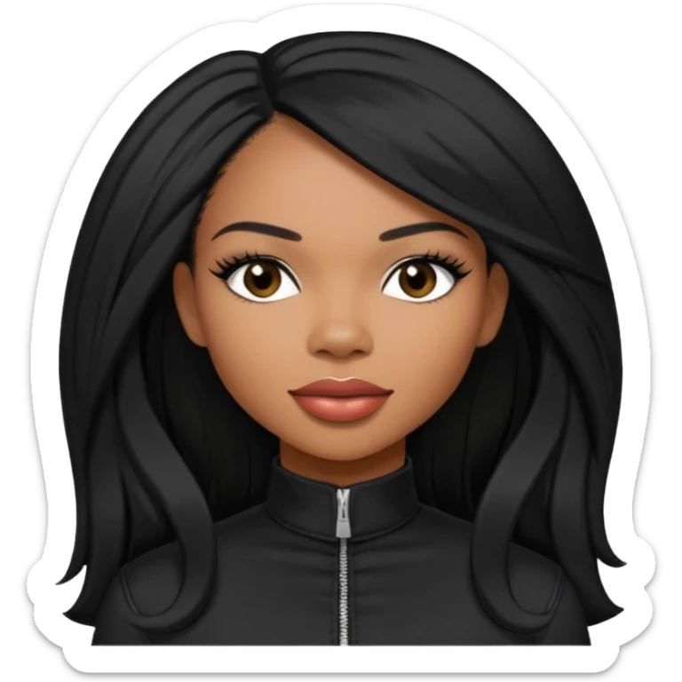 Tenitra Michelle Williams, R&B Singer (b.1979) from Destiny's Child with long jet black hair, medium dark skin, black outfit sticker