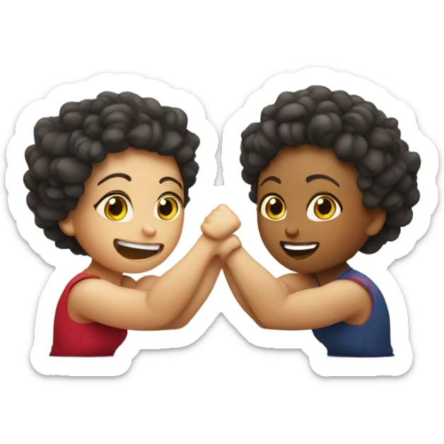 Two girls arm wrestling. One with curly hair and one with a shaved head  sticker