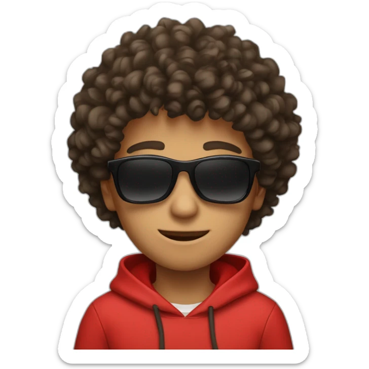 Square-jawed boy with curly hair and a degrade, wearing black sunglasses and a red hoodie. sticker
