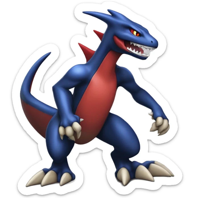 Dark blue, beige, red, Modern, Futuristic, Cool, Edgy, Badass Punk-style Garchomp-Charmeleon-Croconaw Fakémon-Digimon  full body sticker