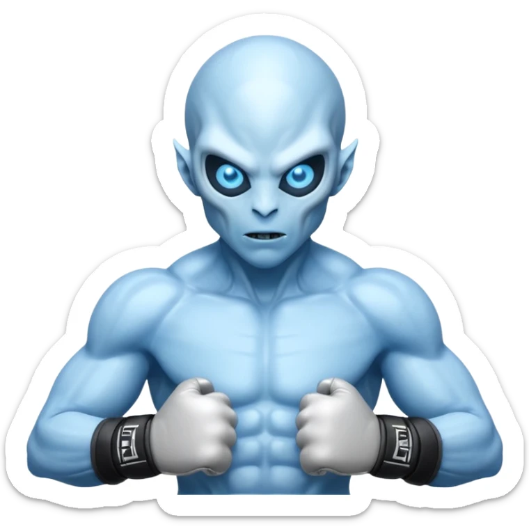 ice alien MMA fighter portrait, head and shoulders only, icy blue skin, frost aura, glowing cold eyes, combat gloves, 3D cartoon, mobile game icon style, clean background, no text, no watermark
 sticker
