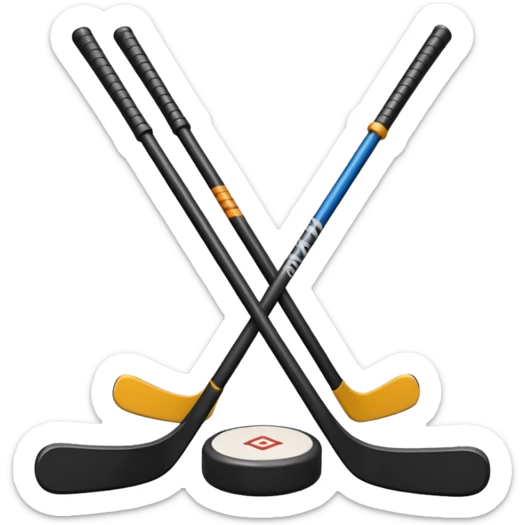 two hockey sticks crossing and a puck like the original apple hockey stick emoji sticker