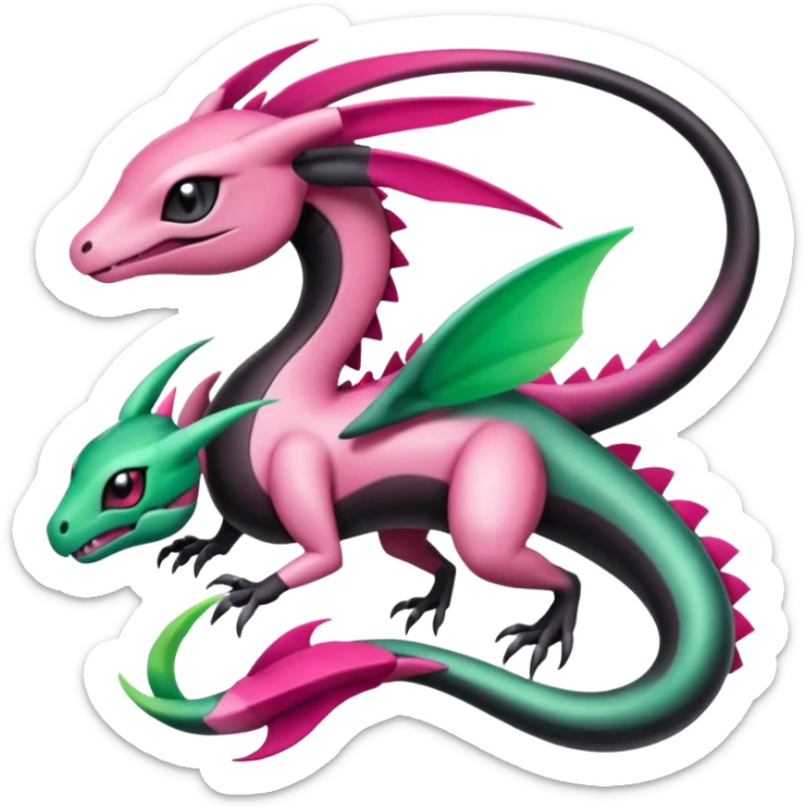 Magenta-black-white-gradients Meloetta-Rayquaza-Gorebyss-Salandit-Salazzle-Pokémon-Fakémon-creature-fusion-hybrid sticker