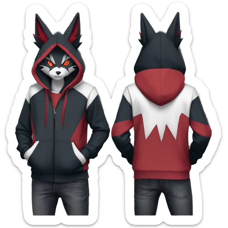 Edgy Cool Anthro Zoroark-Zangoose-Litten Fakemon Fursona Hoodie Full Body sticker