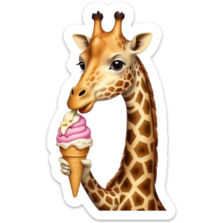 Girafe qui tire la langue et qui tient une glace par la main droite et gauche. sticker