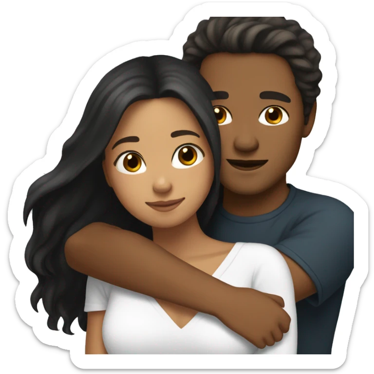 tan skin, Black long hair girl hugging with a white man with brown hair on top sticker