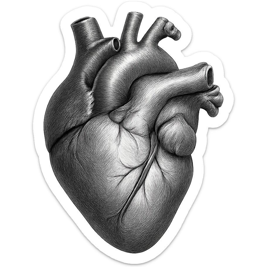 realistic digital art of a heart with a brushed steel finish, no background sticker