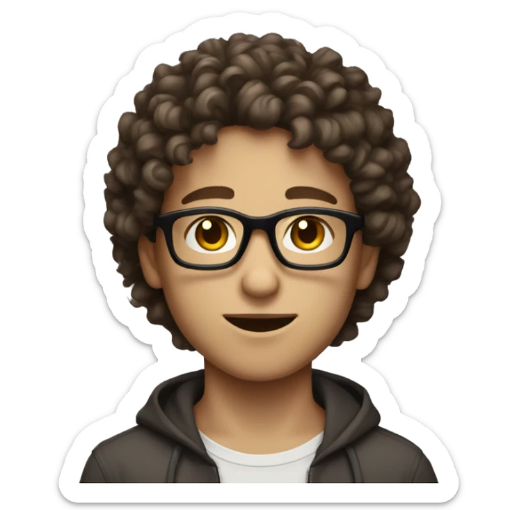 Brunette boy with curly hair white skin and glasses brown eyes sticker