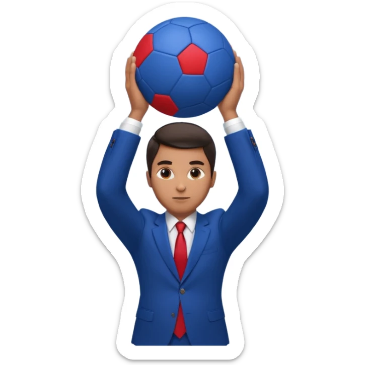 business man in a blue suit and red tie, carrying a huge dark blue ball above his head emoji sticker