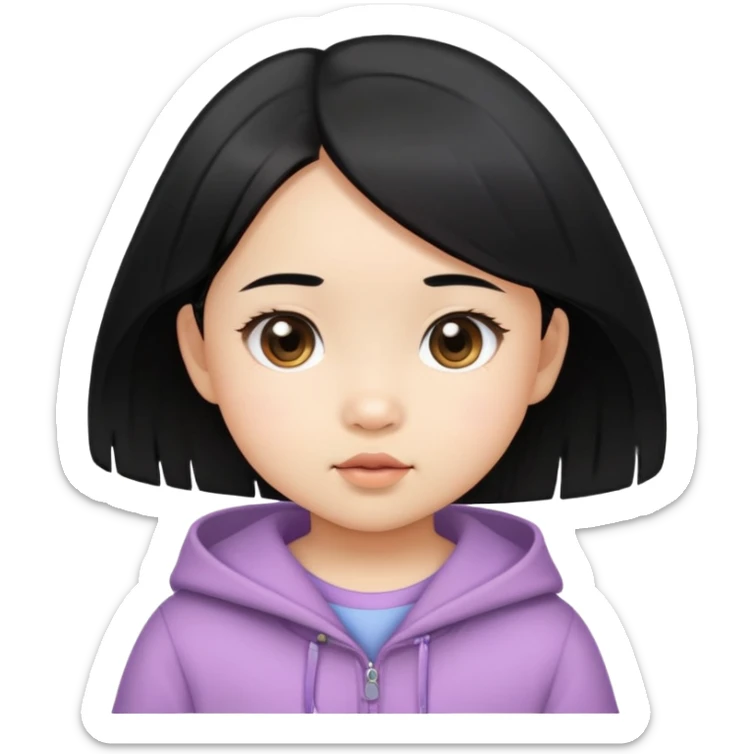 close up toddler girl face, Asian eyes, light skin, straight black hair sticker