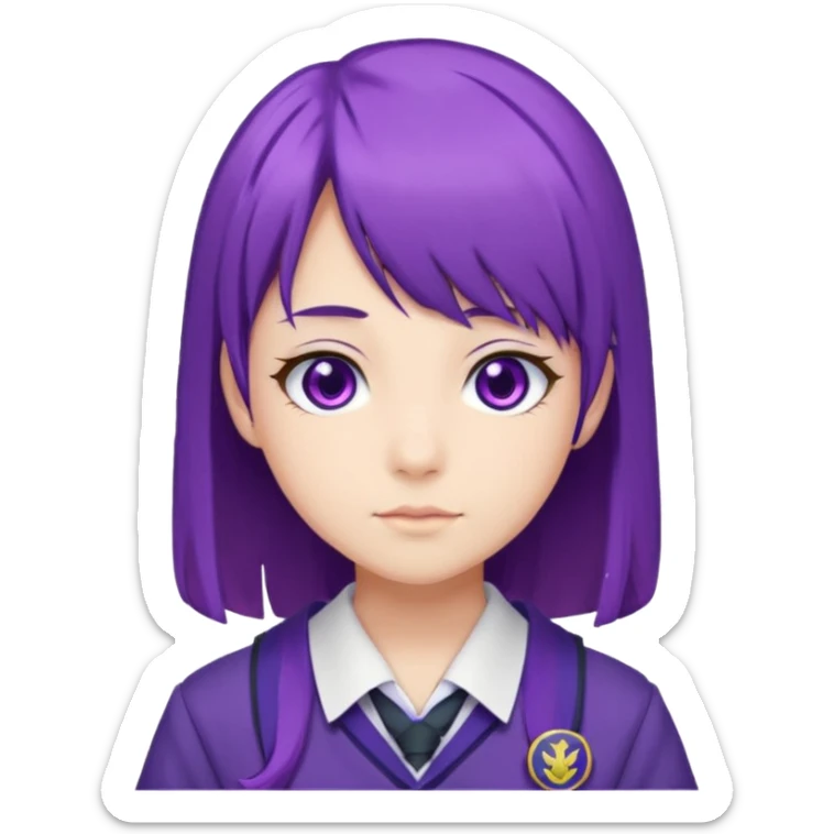 a high school student, student council president, purple hair, purple eyes, wearing a typical Japanese school uniform sticker