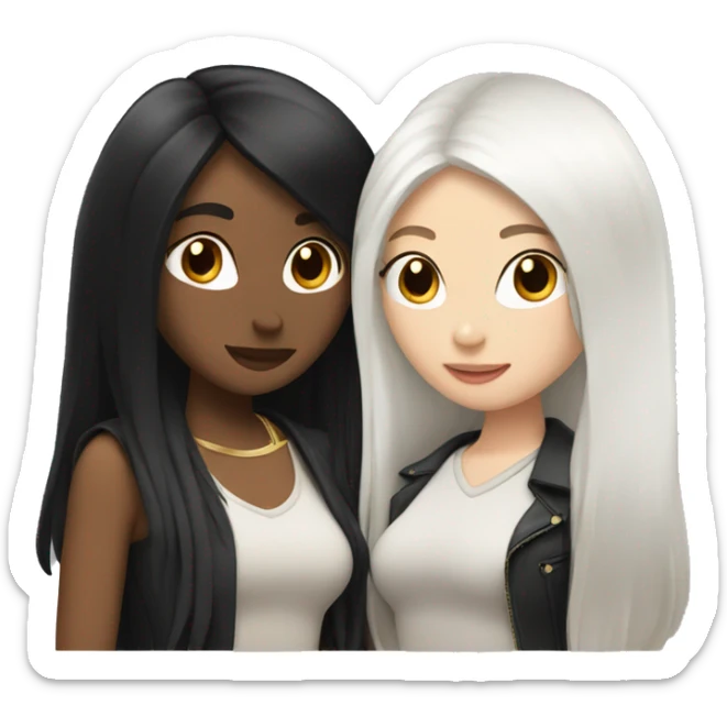 A lesbian couple with white skin and long black hair flirting sticker