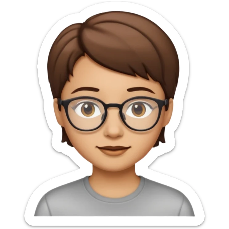 A person emoji with glasses and small smile with short brown hair sticker