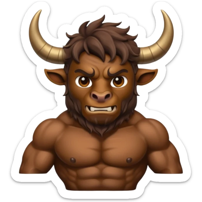 An emoji of a Cretan Minotaur. It has the body of a man and the head of a bull. sticker