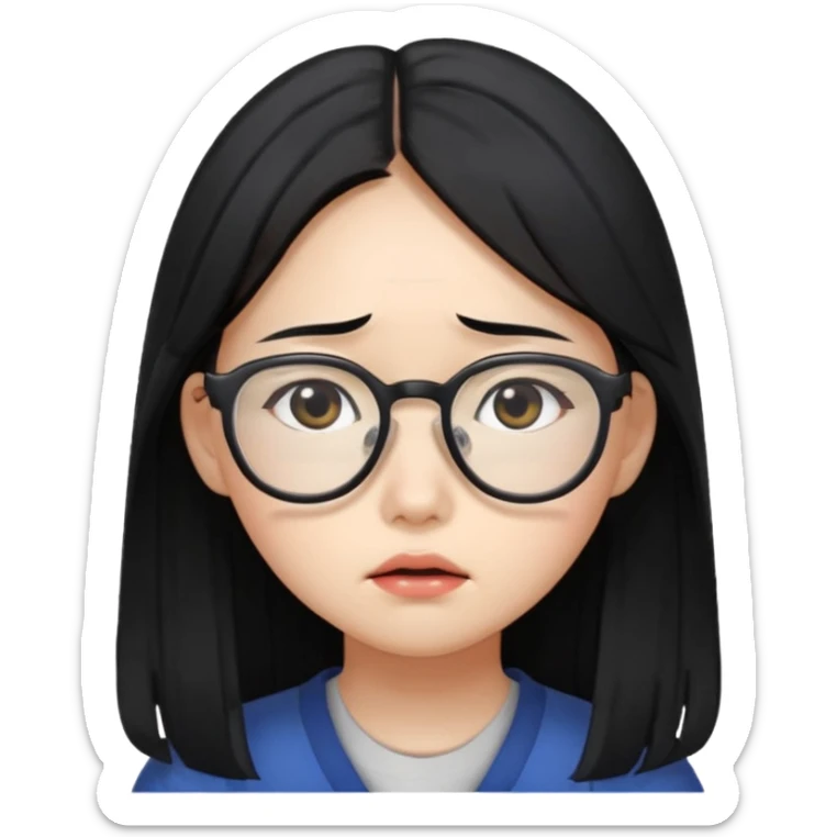  Korean female college student with a worried face , long hair,  sticker