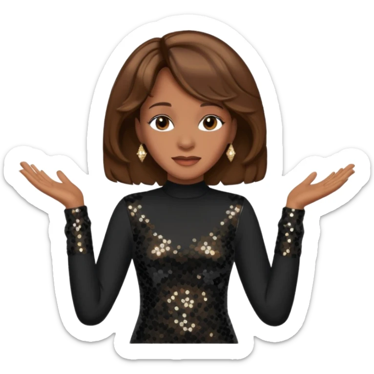 Whitney Houston with brown hair, black sequin long sleeve dress sticker