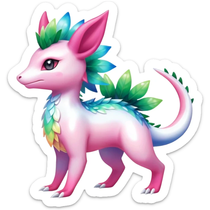 Colorful Shiny Exotic Shaymin-Salandit-Aurorus-Sylveon-Fakémon-hybrid-creature (full body)  sticker