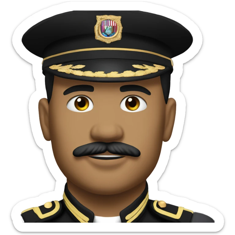 Military man with upper lip mustache and he in in a black hat and black uniform with no flag but medals in it  sticker