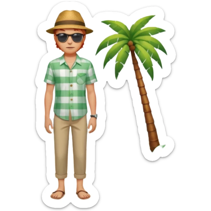 Chico moreno, joven ojos verdes,vestid camisa pantalón playa cuerpo entero, pelirrojo sticker