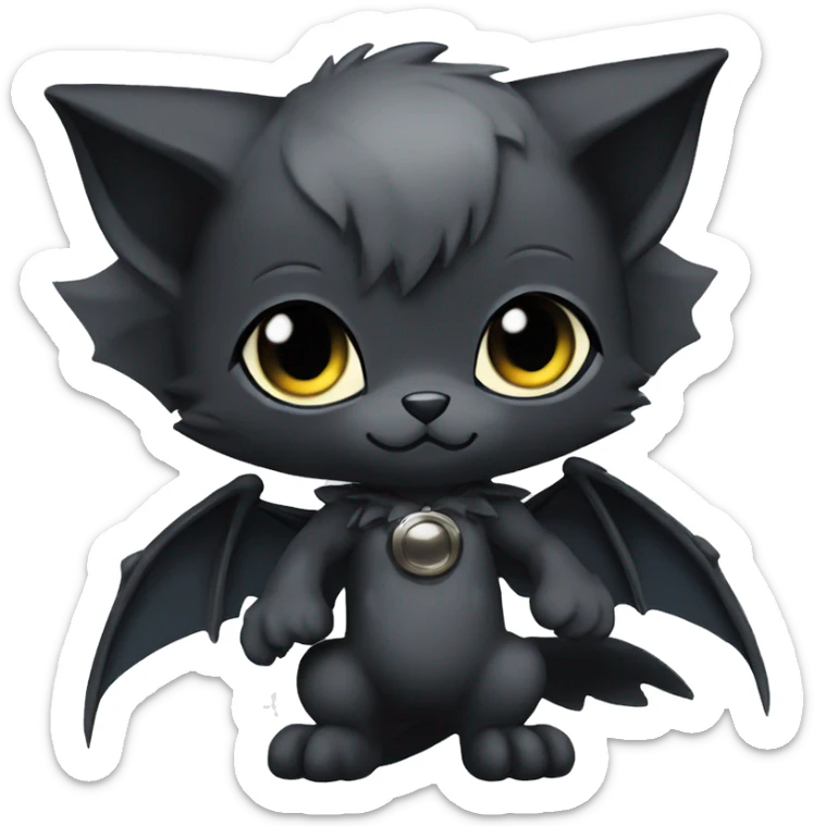 a anthro chibi-style black bat-cat-Fakémon-hybrid full body sticker