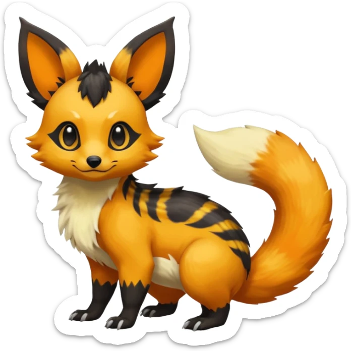 Rare exotic cute epic aesthetic colorful Salandit-Eevee-Civet-species-Fakemon-hybrid-creature, with markings, full body sticker