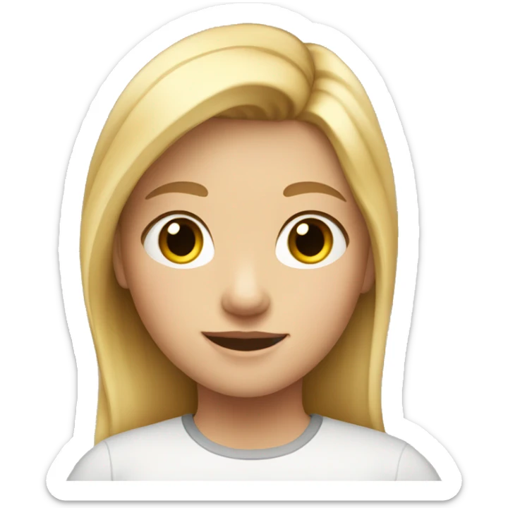 A 11 year old girl who has blonde hair and wearing a horse croped shirt sticker