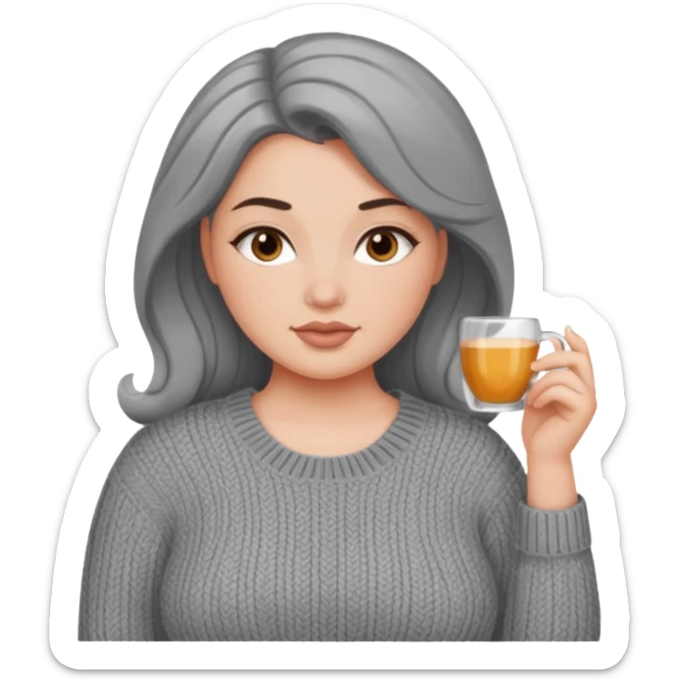 Design a woman’s grey sweater for a voluptuous woman. Just the sweater sticker