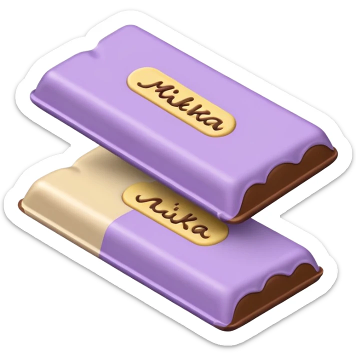emoji style flat illustration, pastel lilac Milka chocolate bar, beige pink yellow accent tones, light grain, no background, pinterest sticker aesthetic sticker