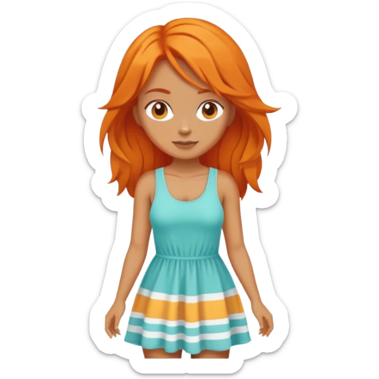 orange hair woman with beach outfit dress full body sticker