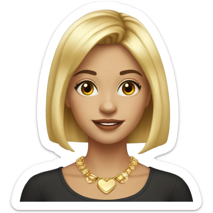 Blonde girl, lob haircut with bangs, christmas style, gold necklace, gold earrings sticker