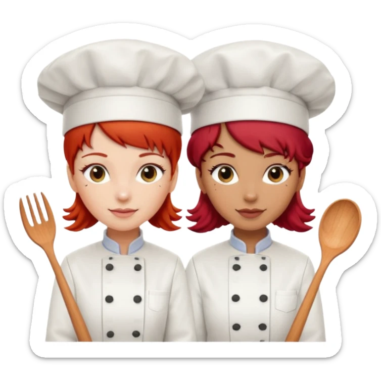 Dos chicas chef, una pelirroja de pelo lacio y otra de pelo negro con rulos sticker