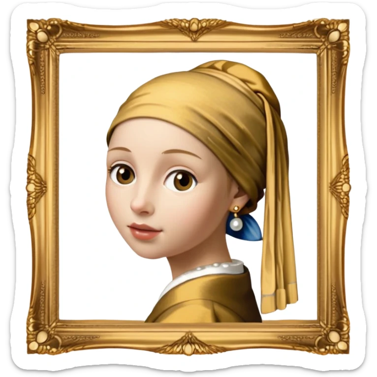 Johannes Vermeer, Girl with a Pearl Earring,  in gold frame sticker