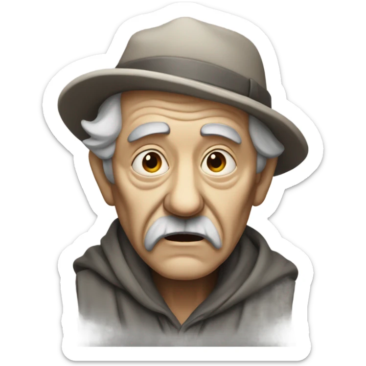 monochrome portrait of old man with weathered skin and a bewildered look  sticker