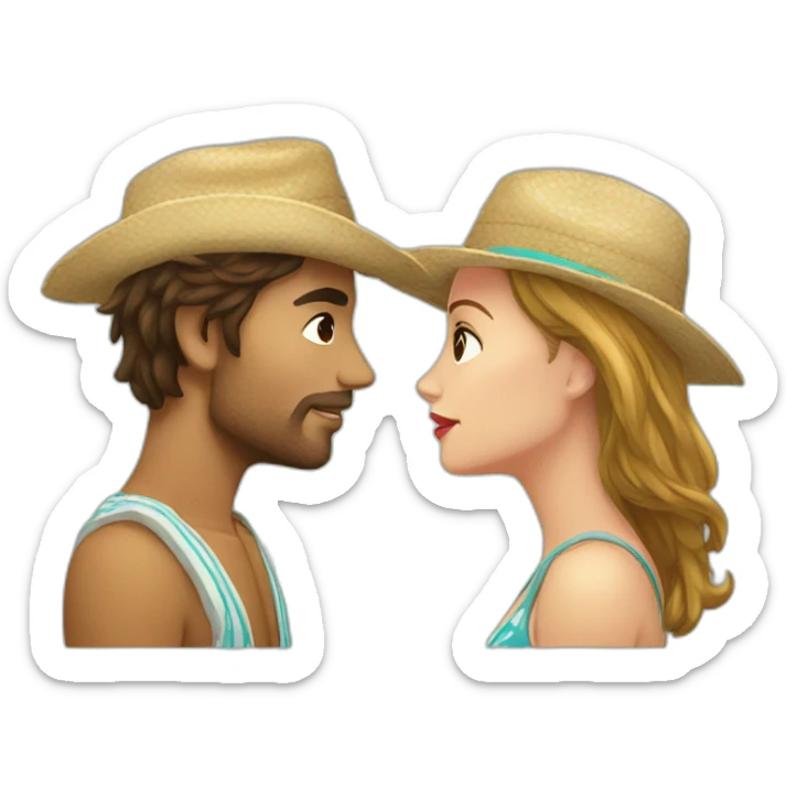 with beach clothes young metis man and white woman kiss love sticker