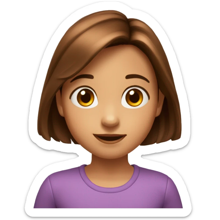 Estilo pixar niña de 8 años pelo castaño liso puntas rozadas, ojos marrones sticker