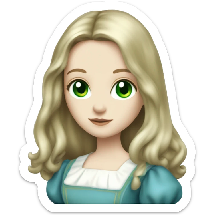 Alice Liddell pale skin long hair green eyes blue dress sticker