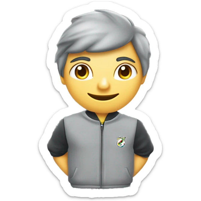 Profesor Educación Física sudadera gris marca Nike. Cabello juvenil corto hacia el costado, con aretes tipo argolla pequeños. sticker