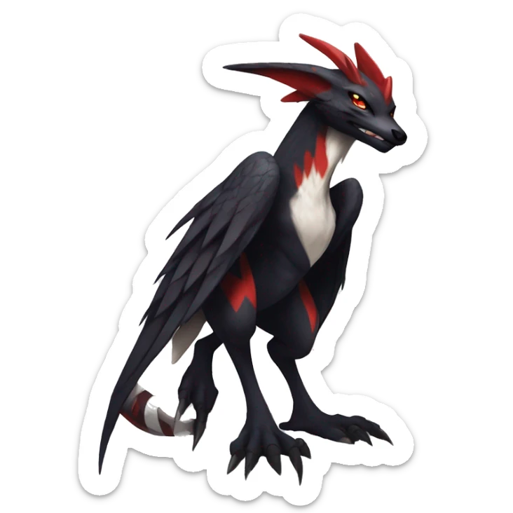 Black Cool Edgy Anthro Noivern-Nargacuga-Sergal-Fakémon  with White and Red Edgy markings sticker