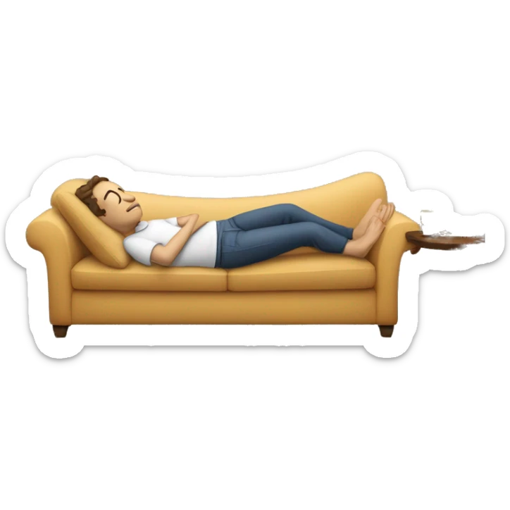 A person lying on a sofa, one leg crossed over the other, with hands behind the head, relaxing in a cozy setting sticker
