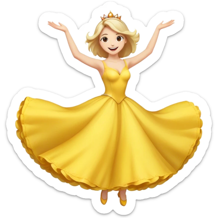 Cinematic Playful Belle Portrait Emoji, Spinning joyfully in her ball gown, arms outstretched, a radiant smile lighting up her face, exuding an enchanting blend of fun and elegance! sticker