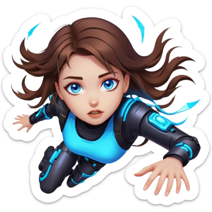 Neon cyberpunk style 
girl with brown hair and blue eyes 
falls sticker