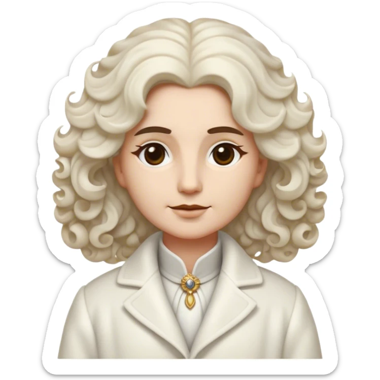 Cinematic Noble Wavy-Haired Maltese Portrait Emoji, Poised and regal, with a delicate, compact build and a pristine, wavy-haired white coat that cascades in gentle curls, deep-set soulful dark eyes, Simplified yet sharp and sophisticated features, highly detailed, glowing with a soft, dignified glow, high shine, intelligent and gentle, stylized with an air of refinement, focused and attentive, soft glowing outline, capturing the essence of a watchful and graceful companion, so majestic it feels as though it could prance out of the screen with effortless authority! sticker