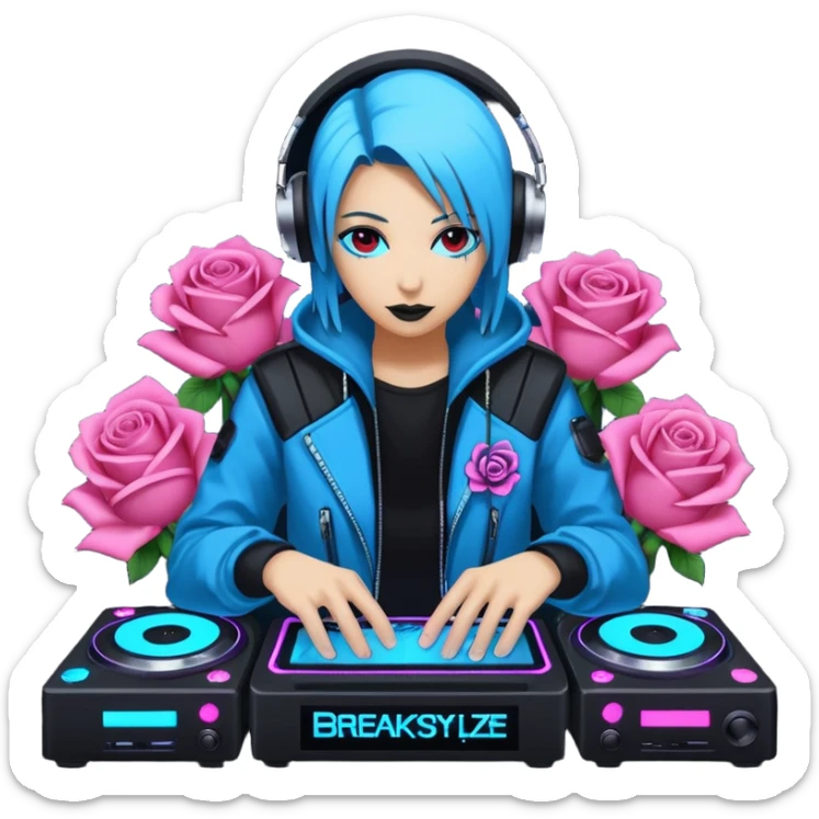 un gif texte qui défile  "BREAKSTYLEZ TV"  change de couleur sur fond noir sur le theme dj sticker