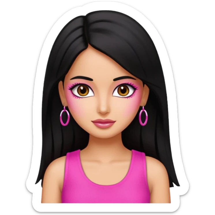 a pretty bratz emoji that looks like bollywood actress katrina kaif with straight  hair wearing a neon pink sleeveless top
She should resemble Katrina Kaif. sticker