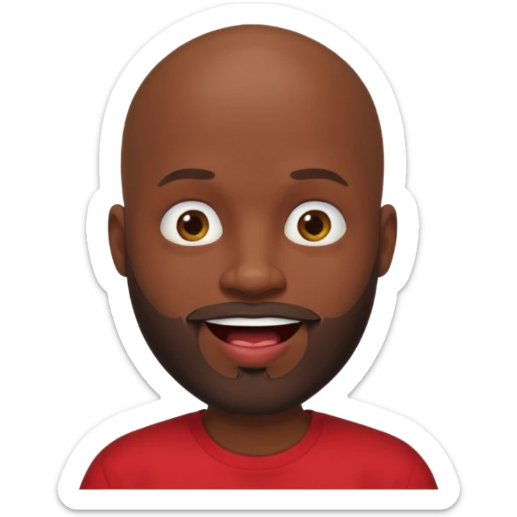 "Cartoon-style bald man with dark skin, beard, red shirt & puckered lips in a playful, meme-like expression." sticker