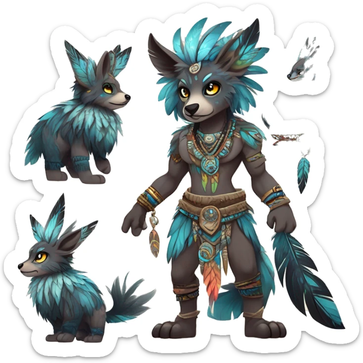cute cool edgy ethereal l epic tribal fantasy animal fursona Fionbri creature by griffsnuff & LiLaiRa & Falvie with exotic colors with intricate patterns and feathers and headdress and necklace full body sticker