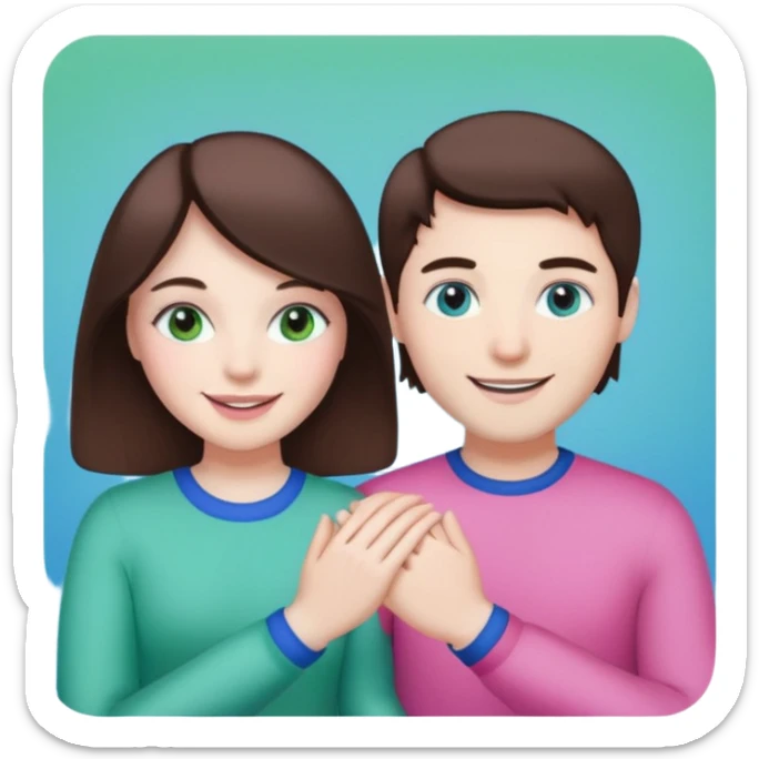 pink polaroid photo of a couple thats white with brunette hair blue and green eyes sticker