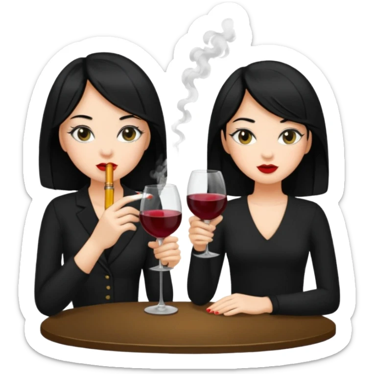 2 girls in black 1 smoking and other girl drinking wine black hair  sticker